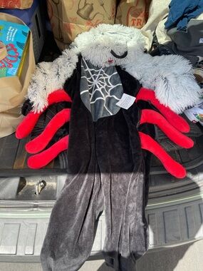 Kids Plush Spider Costume with Hooded Headpiece - Black & Red size 2-3
